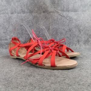 Project Shoes Womens 10 Sandals Fashion Gladiator Strappy Lace Up Red Flat Patty